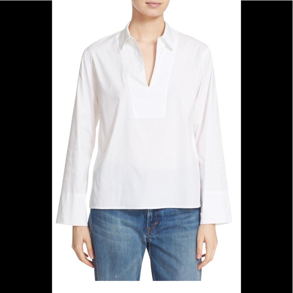 ❤️Vince NWT White Split Neck Long Sleeve Collared Shirt.  Size 2.
